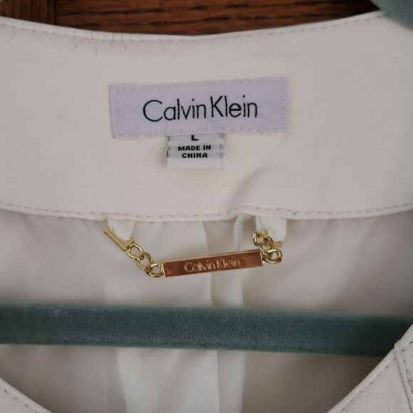 Calvin Klein white gold faux leather jacket L - Picture 2 of 7